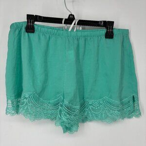 INC International Concepts Womens Lace-Trim Sleep Shorts Green Size Large NWT